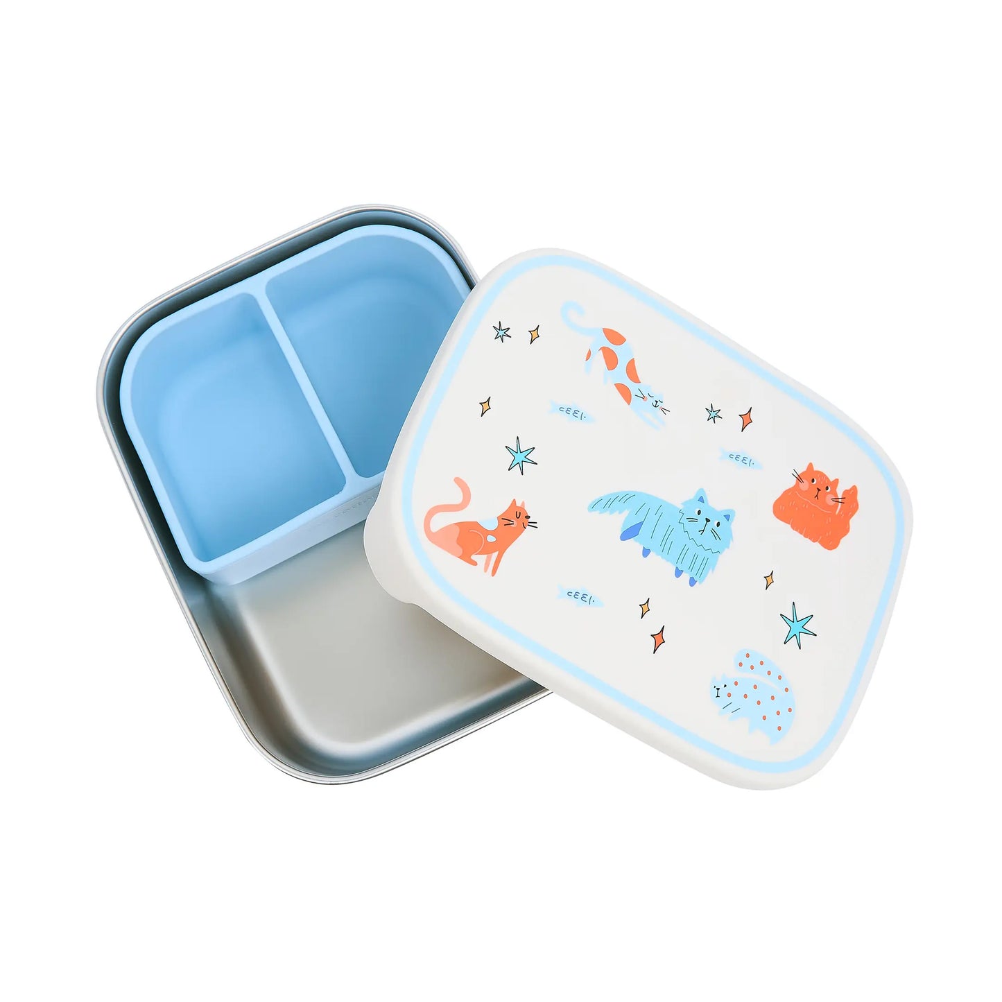 The Cotton Cloud Stainless Steel Lunchbox with Removable Compartments, Meowtiful Cats