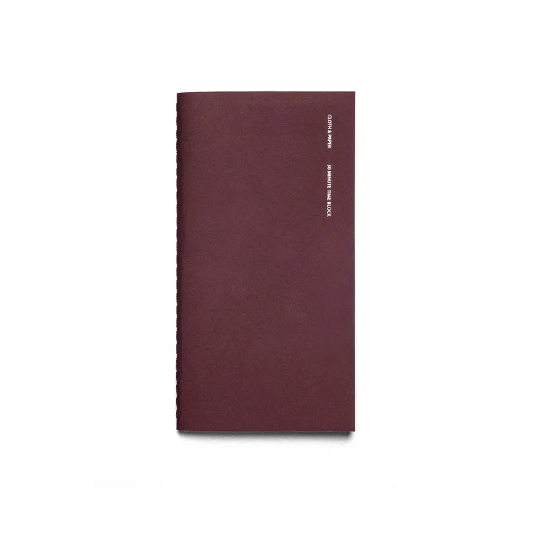 Cloth & Paper Travel Notebook Pocket Plus, 30 Minute Time Block Bordeaux