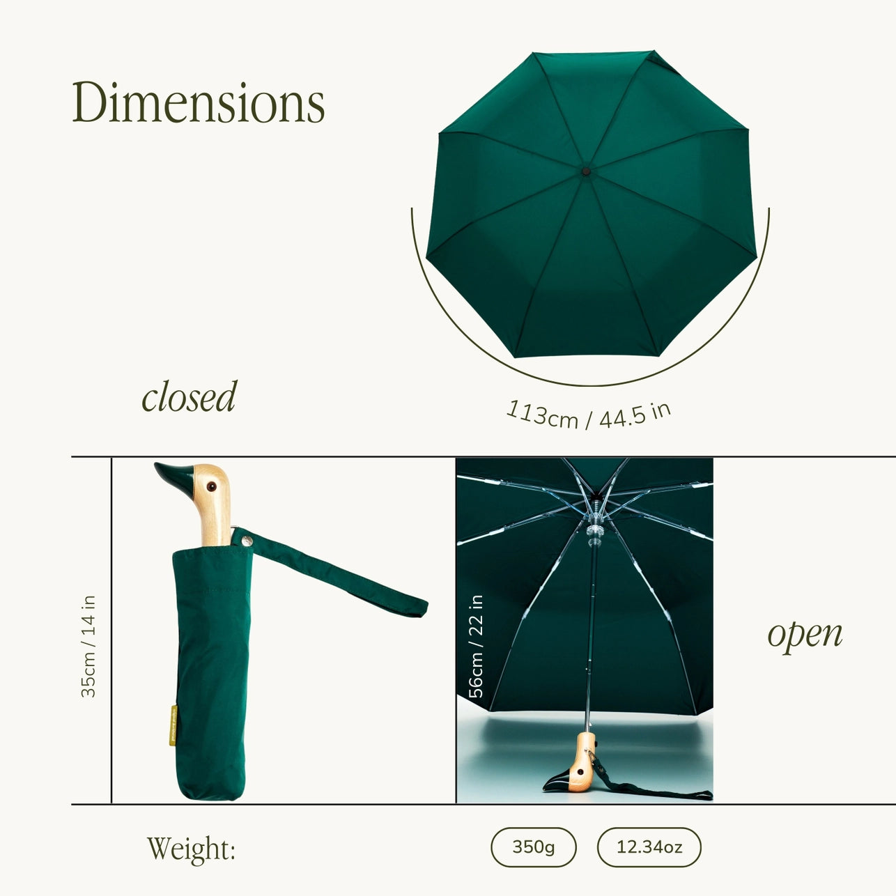 Original Duckhead Compact Umbrella, Forest Green