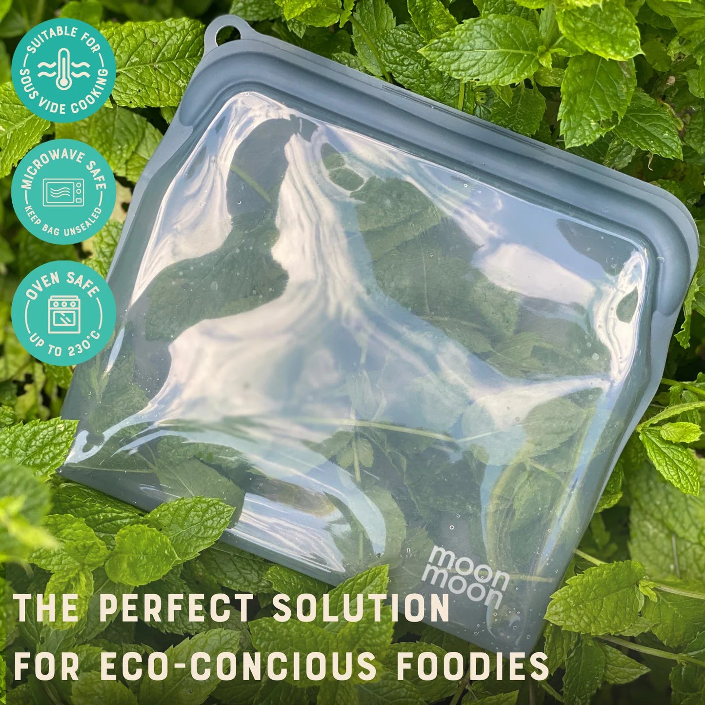 Moonmoon Reusable Silicone Freezer Bags L Slim Pouch 900ml Set of 2, Grey