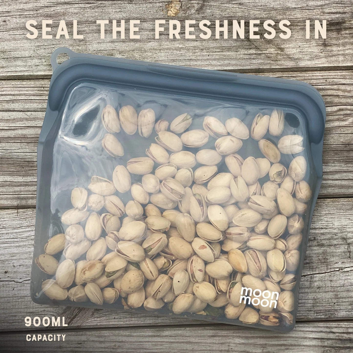 Moonmoon Reusable Silicone Freezer Bags L Slim Pouch 900ml Set of 2, Grey