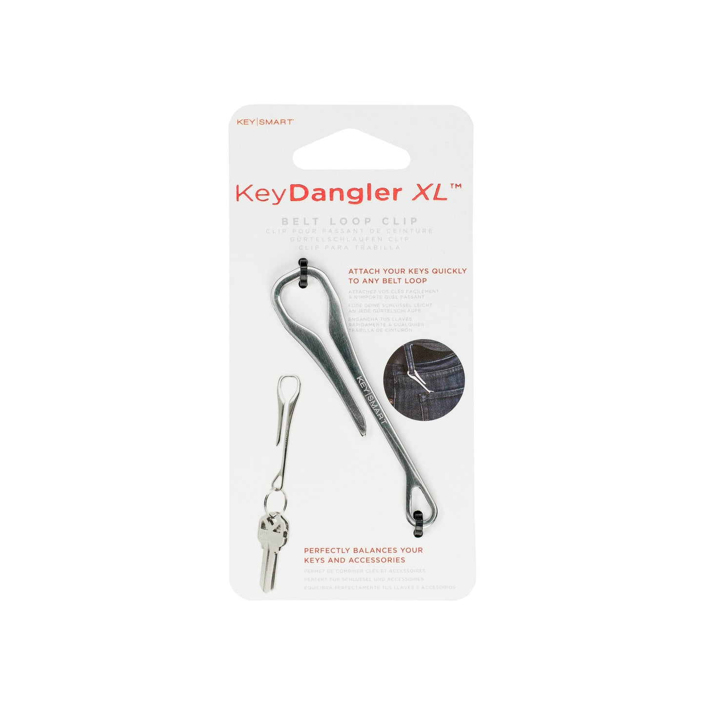 KeySmart® Dangler XL Deep Pocket, Stainless Steel
