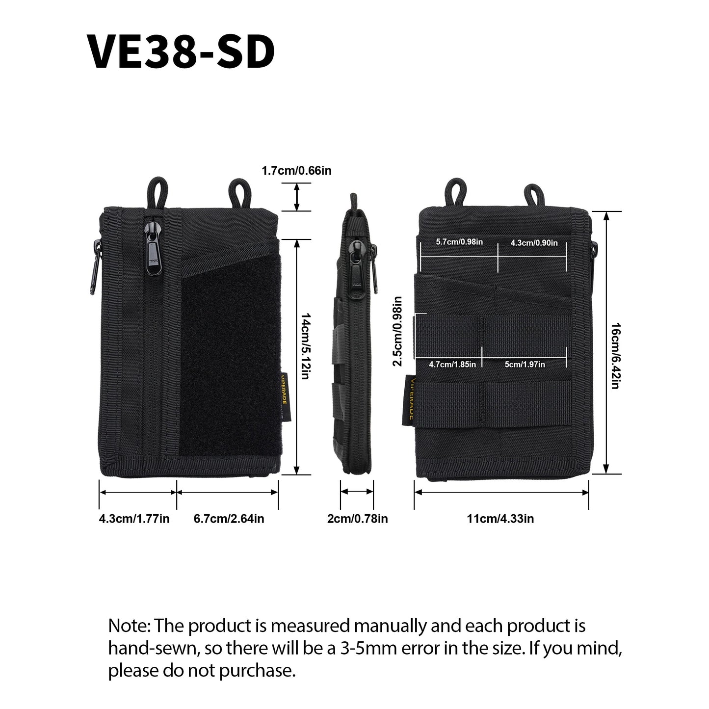 Viperade VE38 Pocket Organizer, VE38-SD (Zipper from side to bottom）