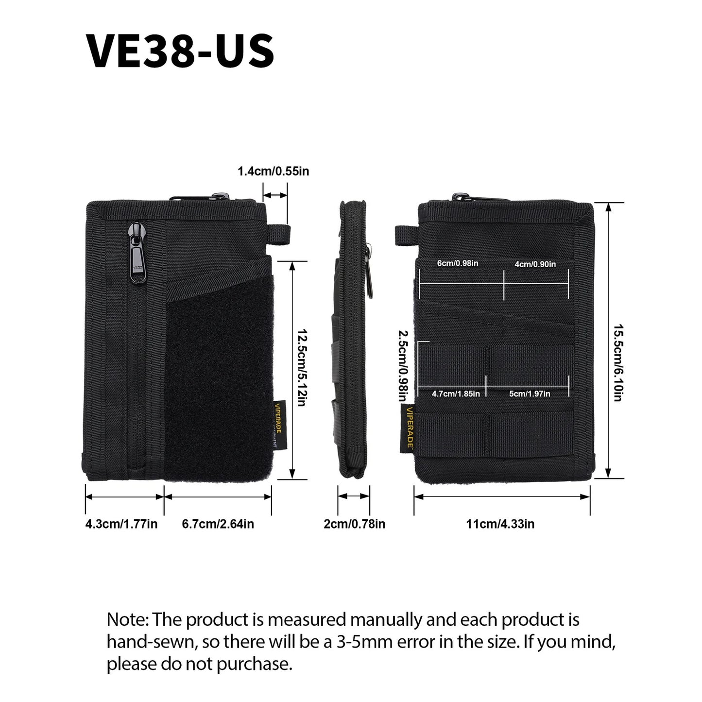 Viperade VE38 Pocket Organizer, VE38-US (Zipper from top to side）