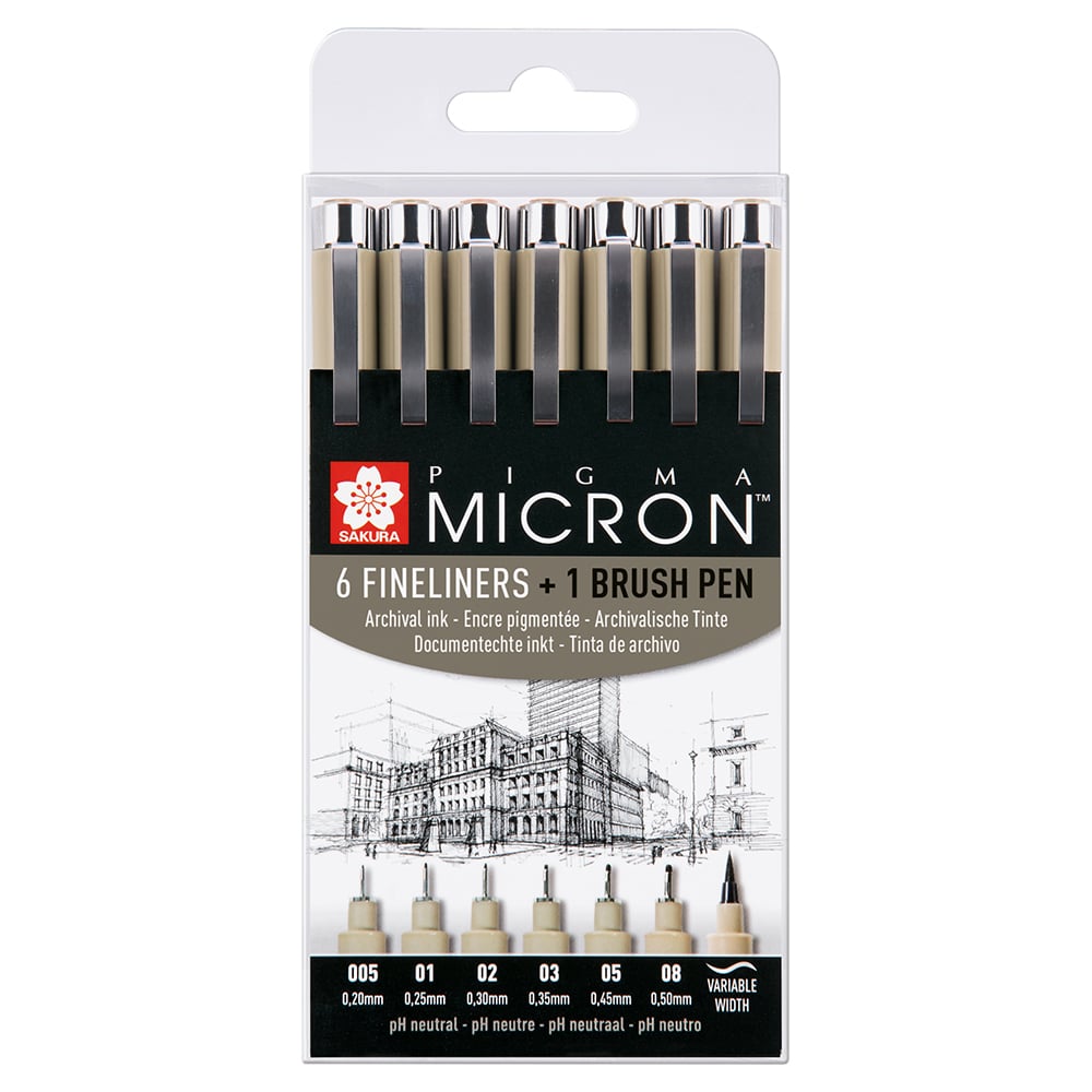 Sakura Pigma Micron Sett 7stk – 49 Sort 6 +1 Brush