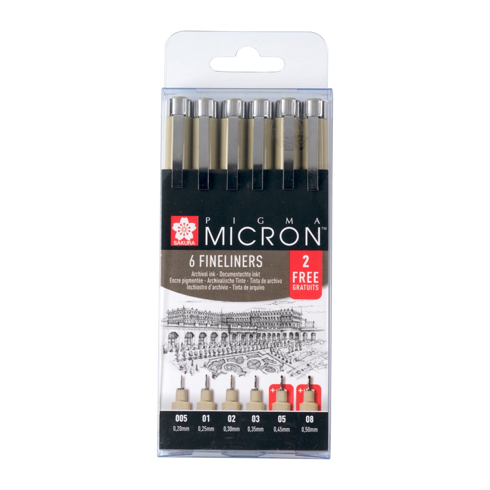 Sakura Pigma Micron Sett 4+2 stk – 49 Sort