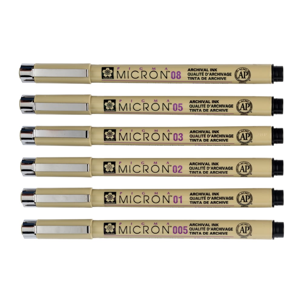 Sakura Pigma Micron Sett 4+2 stk – 49 Sort