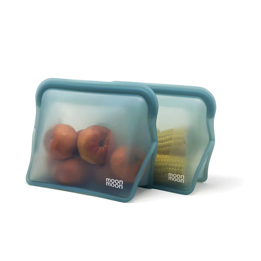 Moonmoon Reusable Silicone Food Bags XL Stand-Up Freezer Bags 1500ml Set of 2, Blue