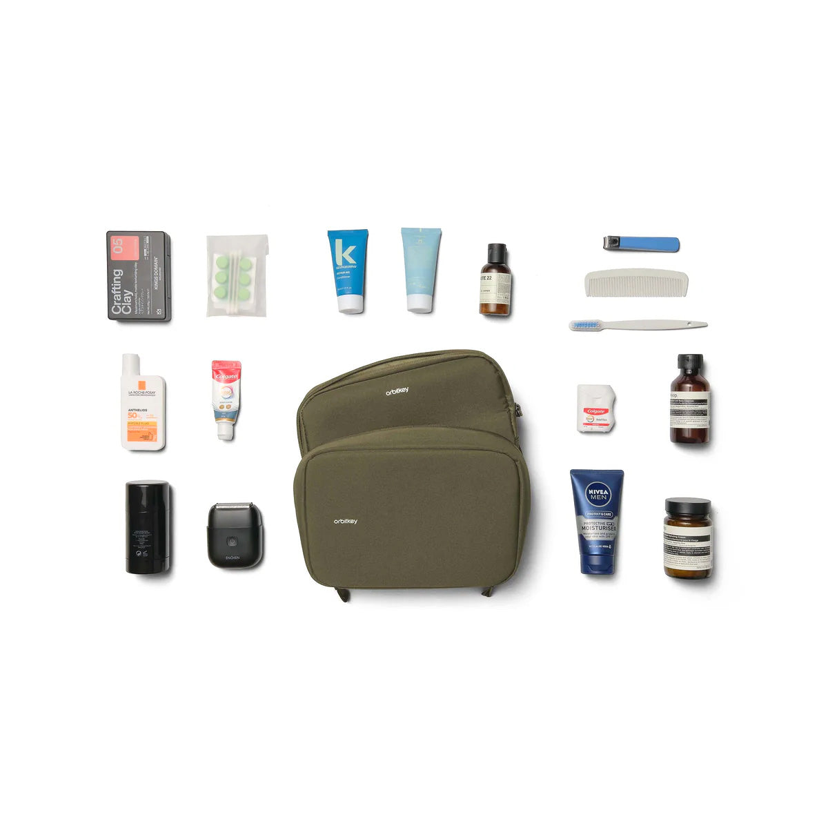 Orbitkey 2-in-1 Toiletry Pouch, Olive