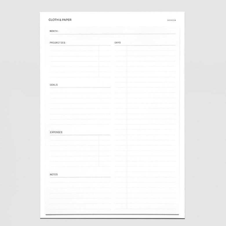 Cloth & Paper Large Sticky Note Set Monthly Overview, HP Classic