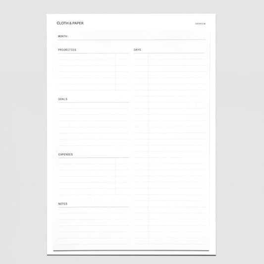Cloth & Paper Large Sticky Note Set Monthly Overview, HP Classic