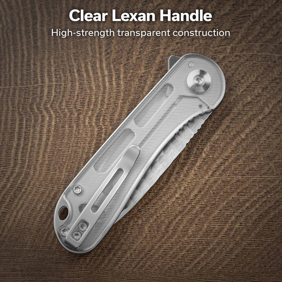 Civivi Elementum, Polished Clear Lexan / Satin Finished With Rock-Grind Pattern
