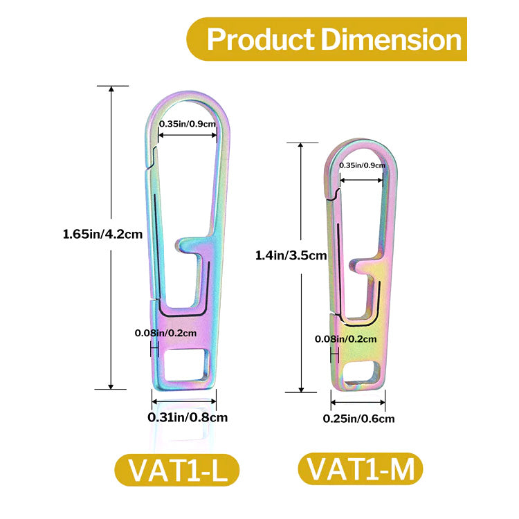 Viperade VAT1-L Heavy Duty Titanium Zipper Pull Replacement (2pcs), Colorful