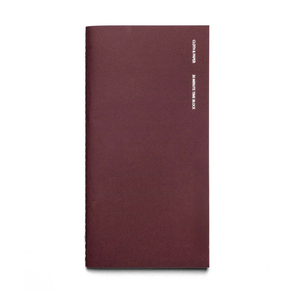 Cloth & Paper Travel Notebook A5 Slim, 30 Minute Time Block Bordeaux