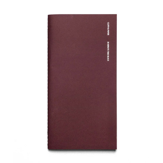 Cloth & Paper Travel Notebook A5 Slim, 30 Minute Time Block Bordeaux