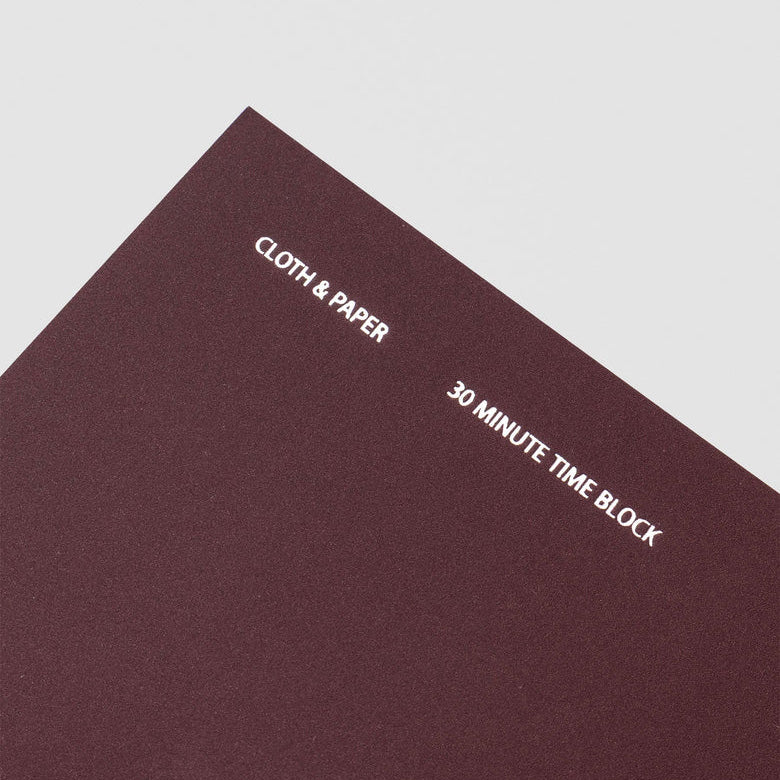 Cloth & Paper Travel Notebook A5 Slim, 30 Minute Time Block Bordeaux
