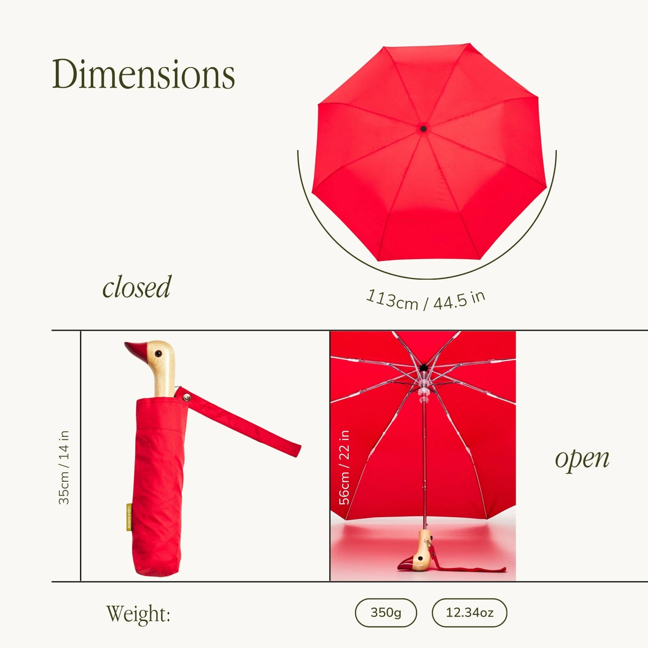 Original Duckhead Compact Umbrella, Tomato Red