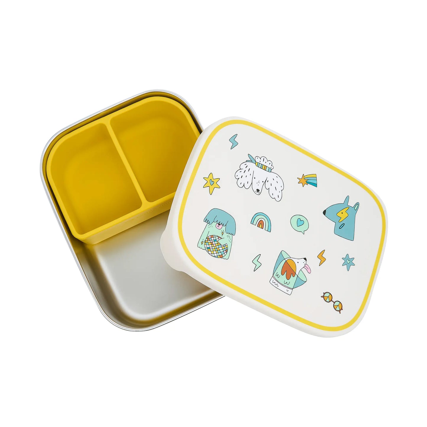 The Cotton Cloud Stainless Steel Lunchbox with Removable Compartments, Funky Dogs