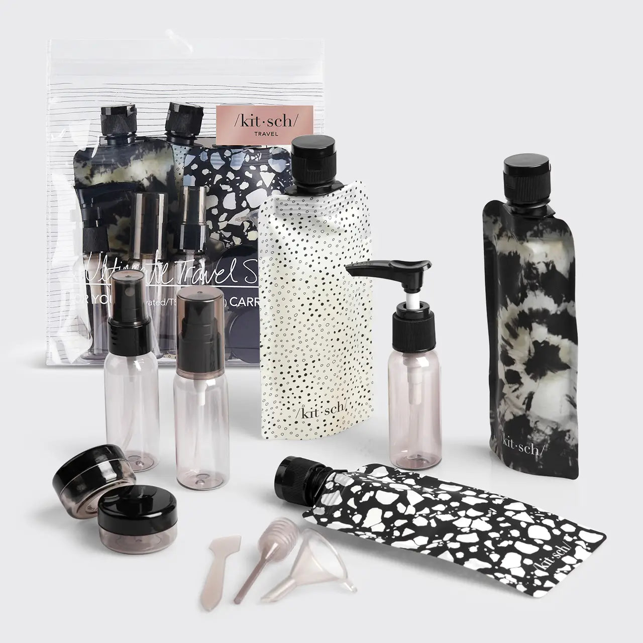 KITSCH Refillable Ultimate Travel 11pc Set, Black & Ivory