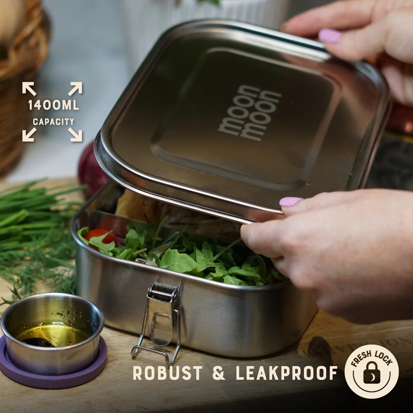 Moonmoon Stainless Steel Lunch Box, Large 1.4L