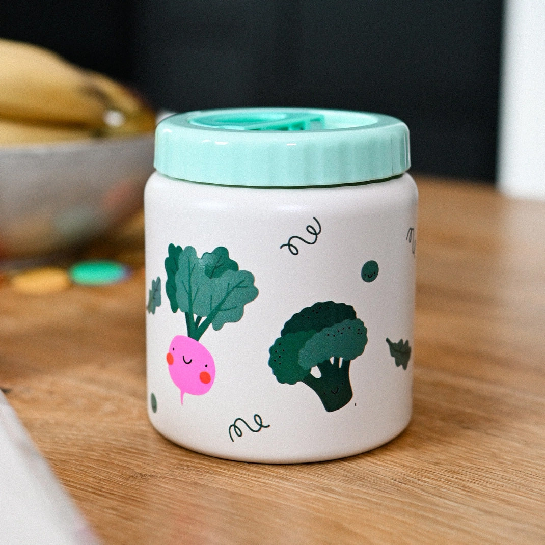 The Cotton Cloud Stainless Steel Thermo Food Jar 350ml, Veggie Pals