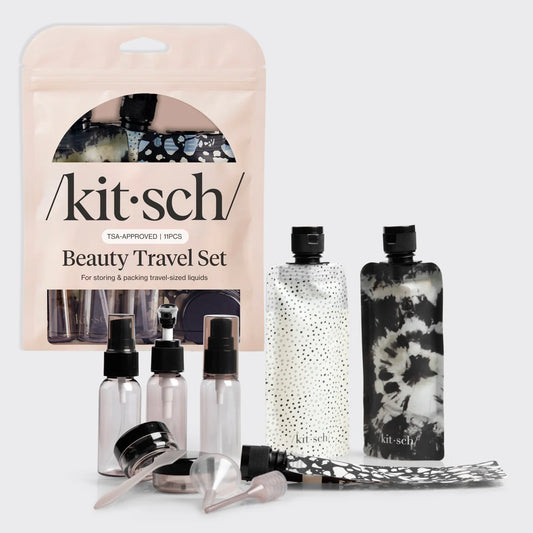 KITSCH Refillable Ultimate Travel 11pc Set, Black & Ivory