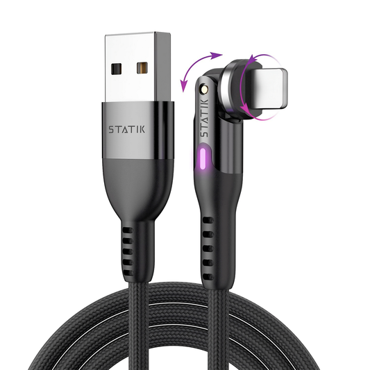 Statik® PowerPivot Rotating Head USB A to USB C Cable 1 m, Black
