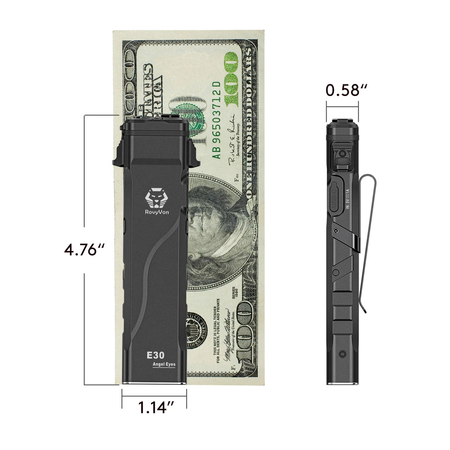 RovyVon Angel Eyes E30 Tactical Flashlight 7000K, Black