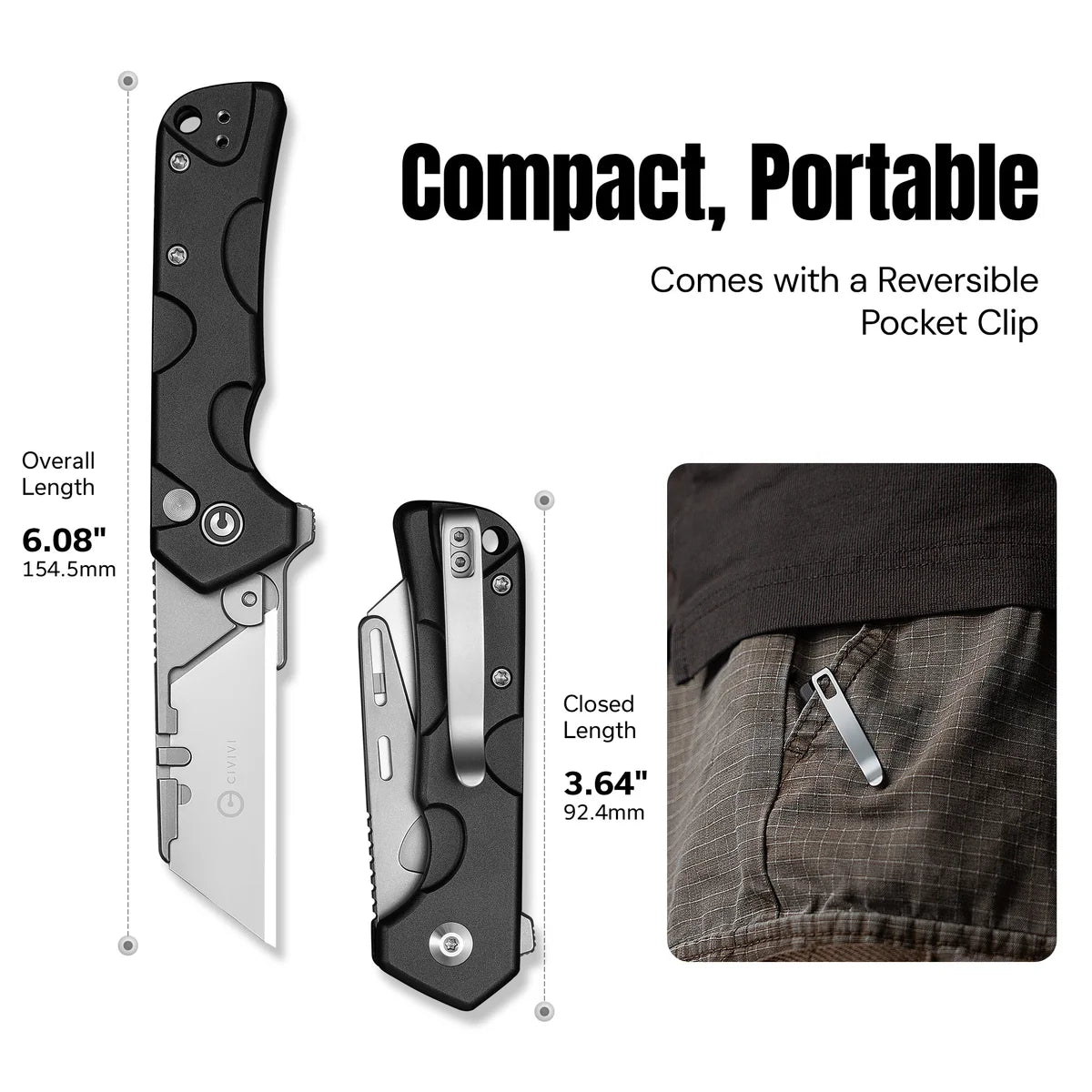 Civivi Pulsara Utility, Black Aluminum / Stonewashed