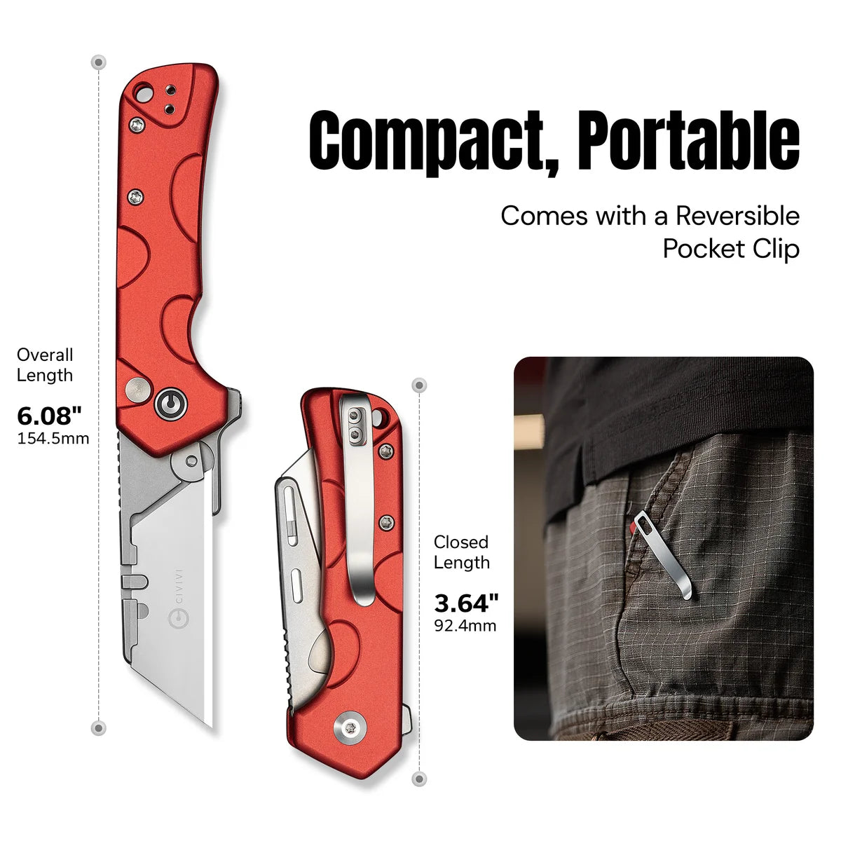Civivi Pulsara Utility, Red Aluminum / Stonewashed