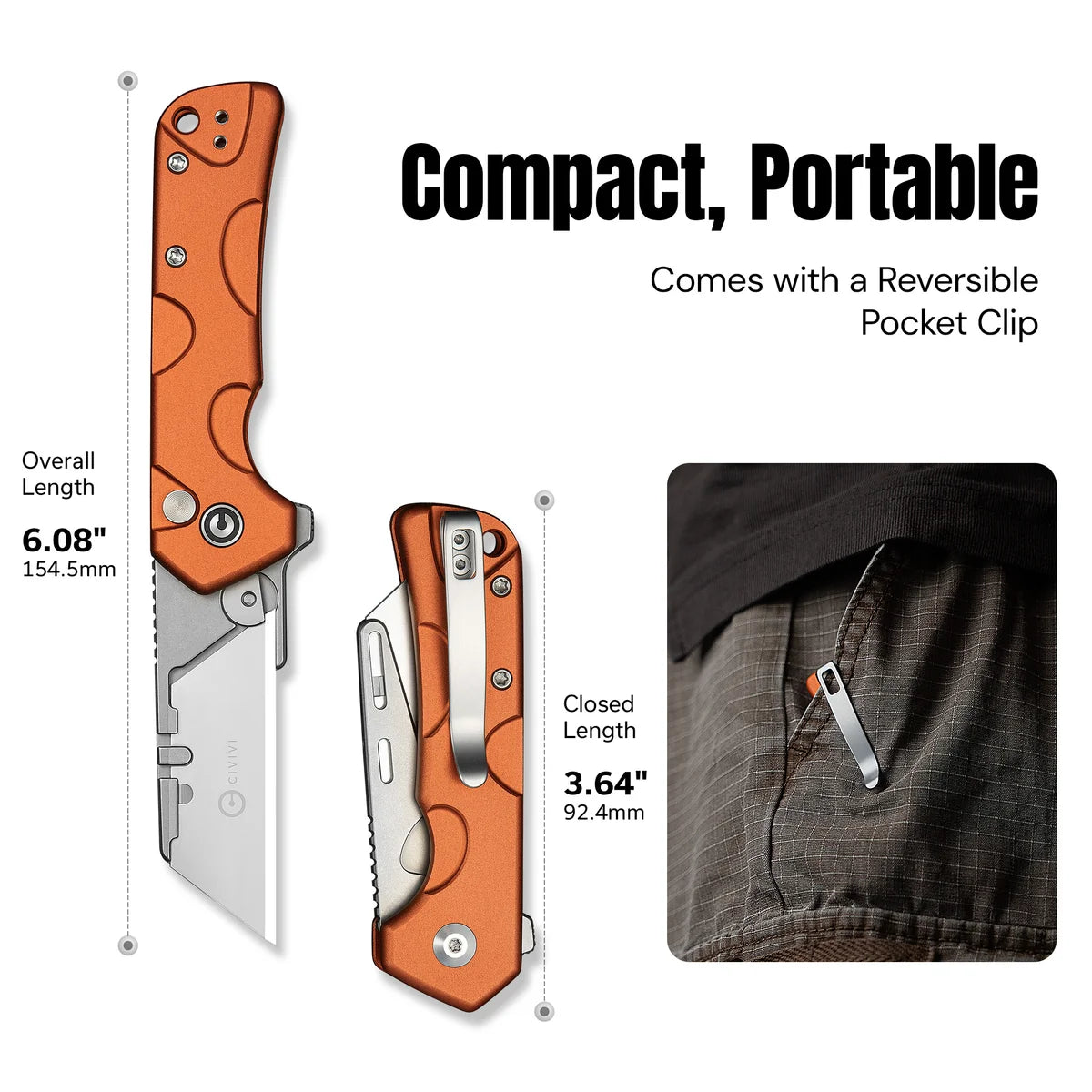 Civivi Pulsara Utility, Orange Aluminum / Stonewashed