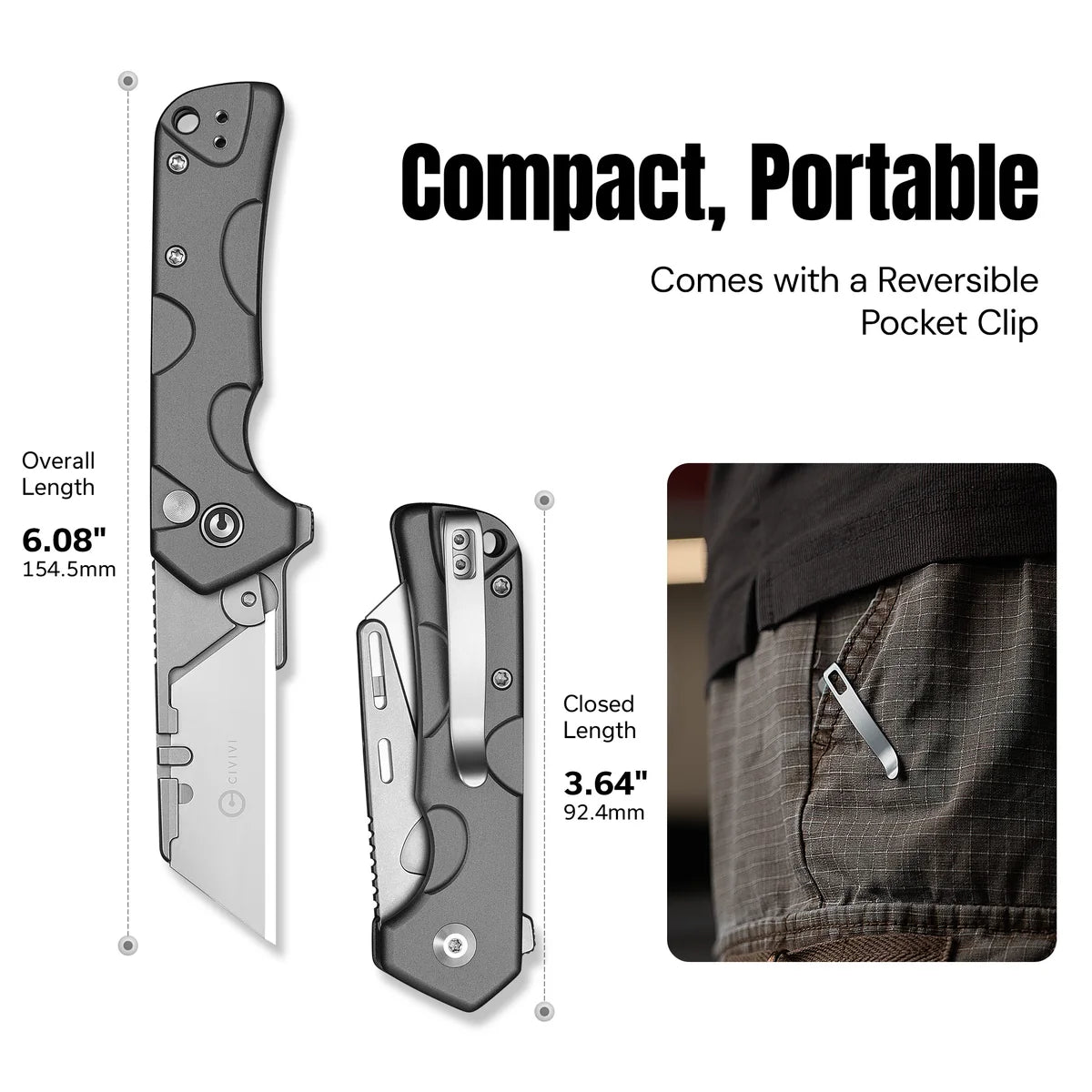 Civivi Pulsara Utility, Gray Aluminum / Stonewashed
