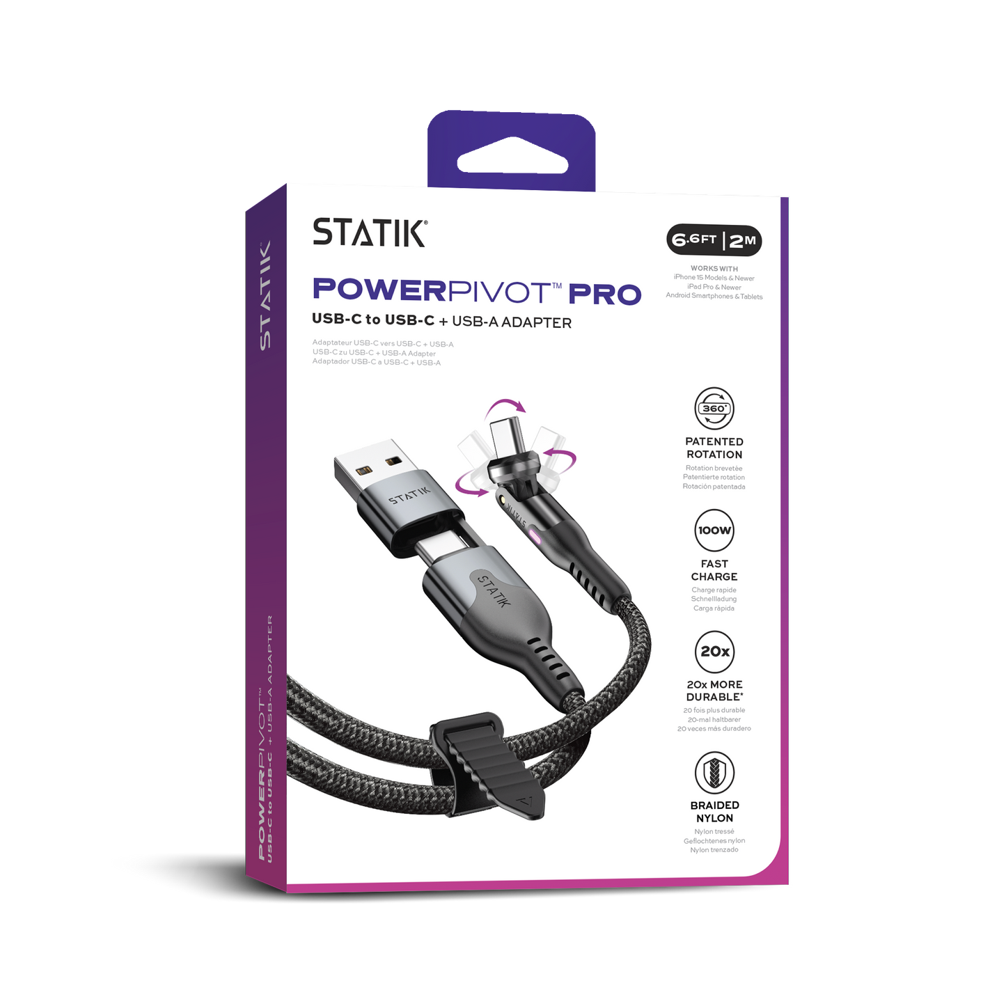 Statik® PowerPivot Pro Cable USB C til USB C 2m, Black