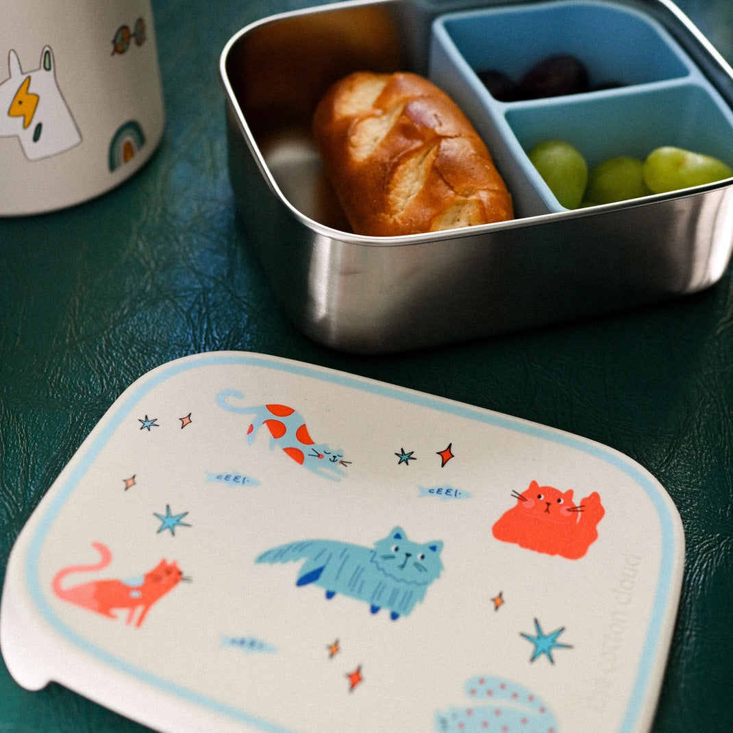 The Cotton Cloud Stainless Steel Lunchbox with Removable Compartments, Meowtiful Cats