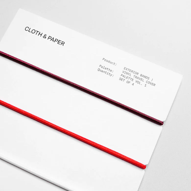 Cloth & Paper Exterior Bands Vinyl Travel Cover, Bordeaux, Rouge, White, & Olive