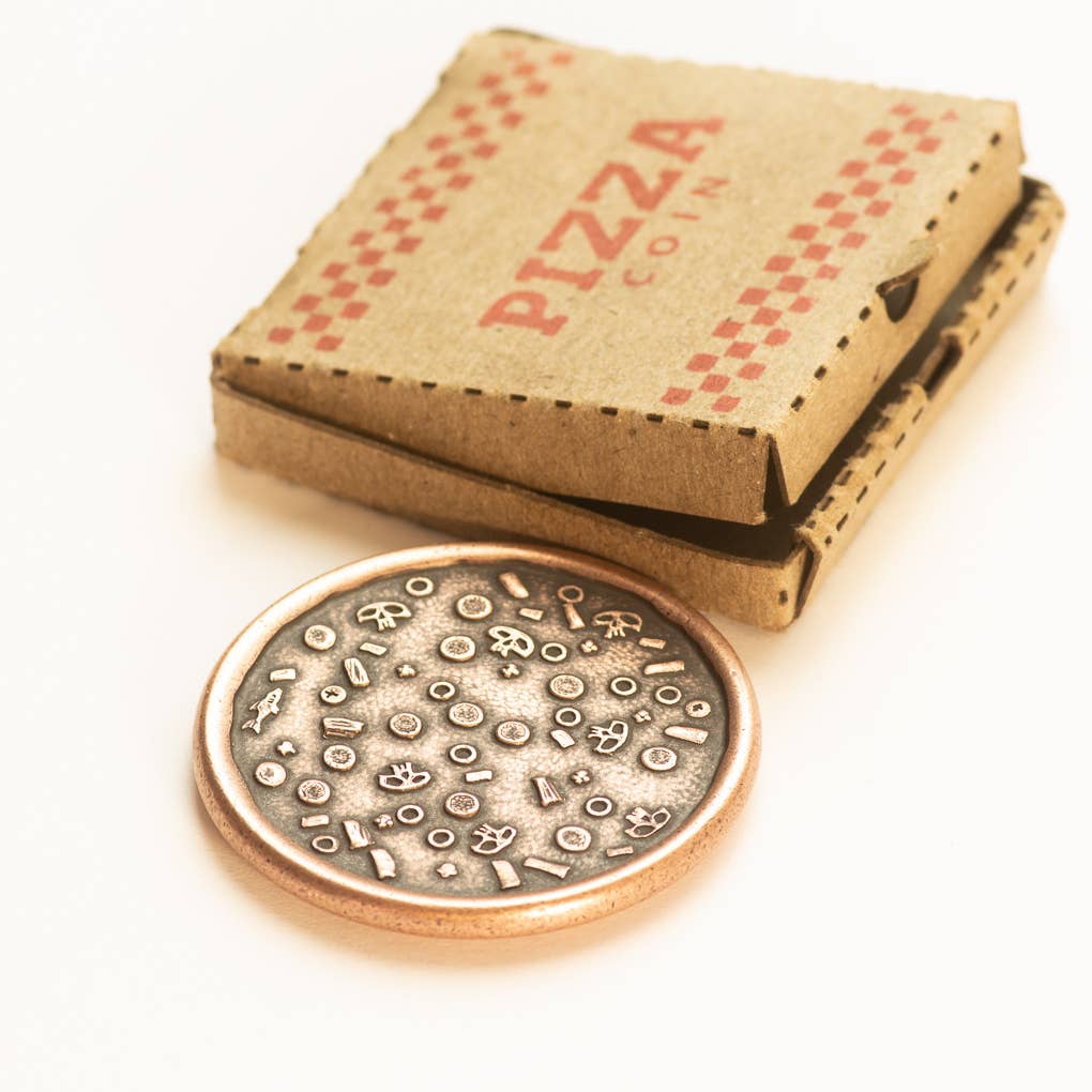 Shire Post Mint Pizza Pi Coin in Copper with Tiny Pizza Box