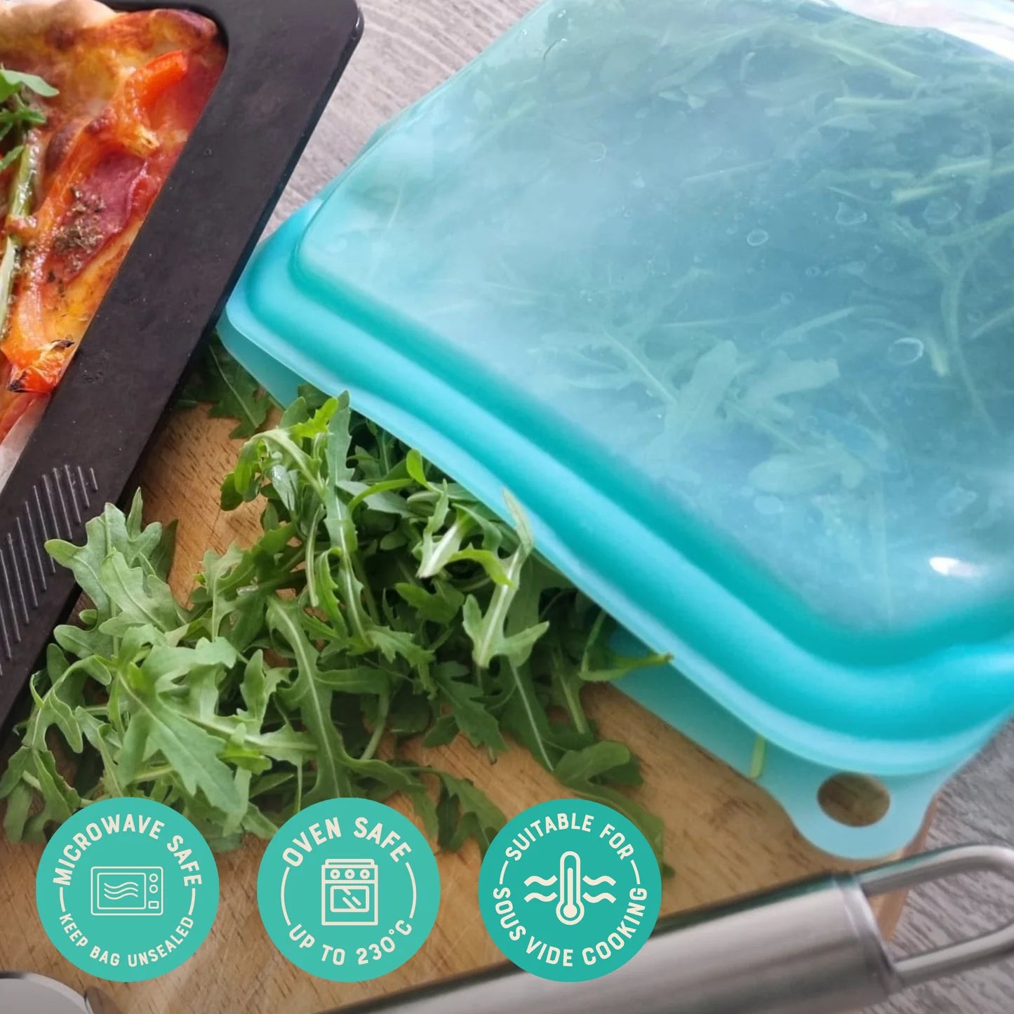 Moonmoon Reusable Silicone Food Bags M Slim Pouch 470ml Set of 2, Turquoise