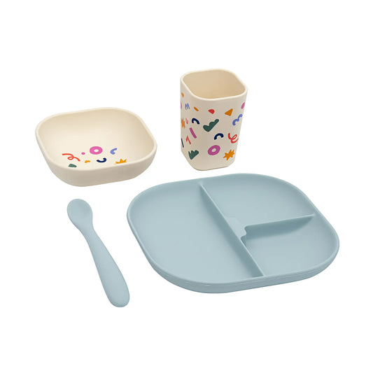 The Cotton Cloud Silicone Tableware Set, Confetti Cobalt