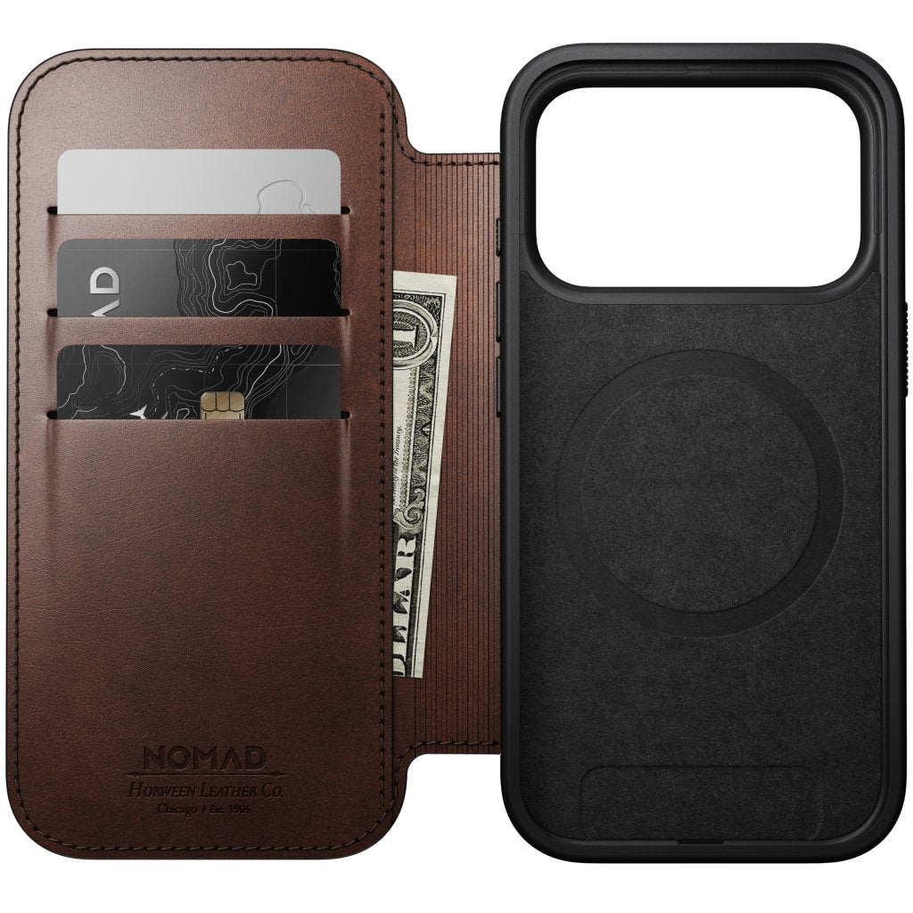 Nomad Horween Leather Folio iPhone 17 Pro, Rustic Brown