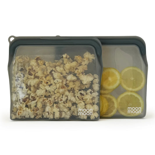Moonmoon Reusable Silicone Freezer Bags L Slim Pouch 900ml Set of 2, Grey