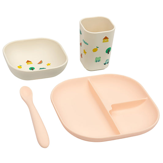 The Cotton Cloud Silicone Tableware Set, Tiny Bits Tangerine