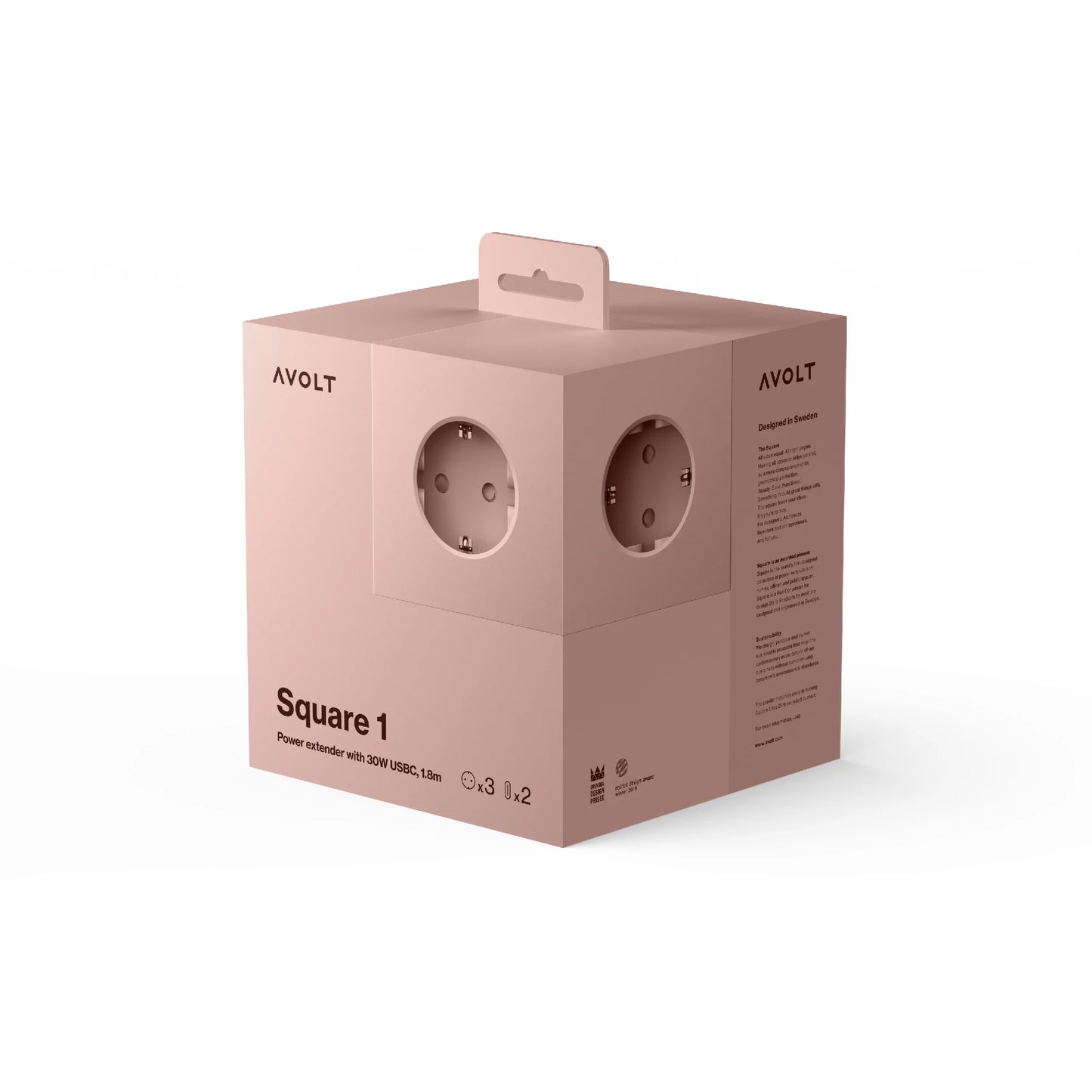 Avolt Square 1 Skjøteledning USB-C 1.8M (30W), Old Pink