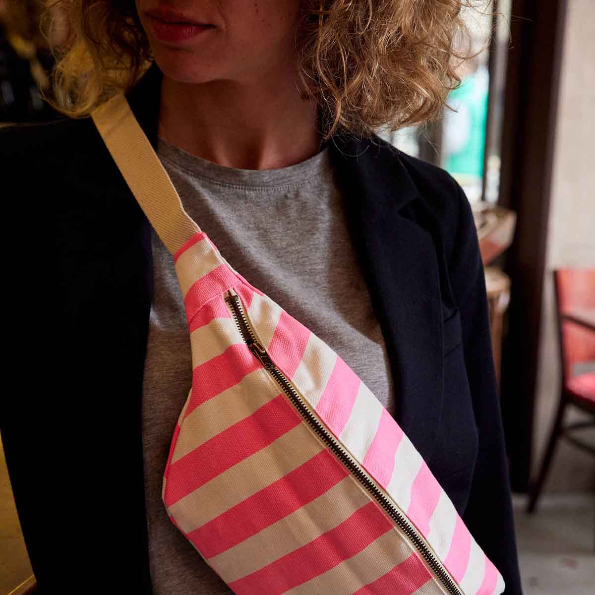 Rose in April Bum Bag Stripes, Neon pink