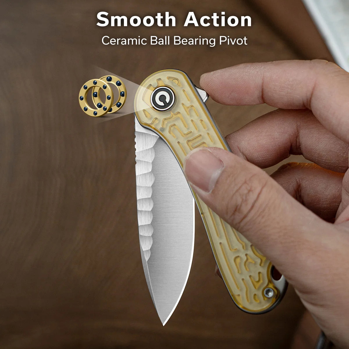 Civivi Elementum, Polished Yellow Ultem / Satin Finished With Rock-Grind Pattern