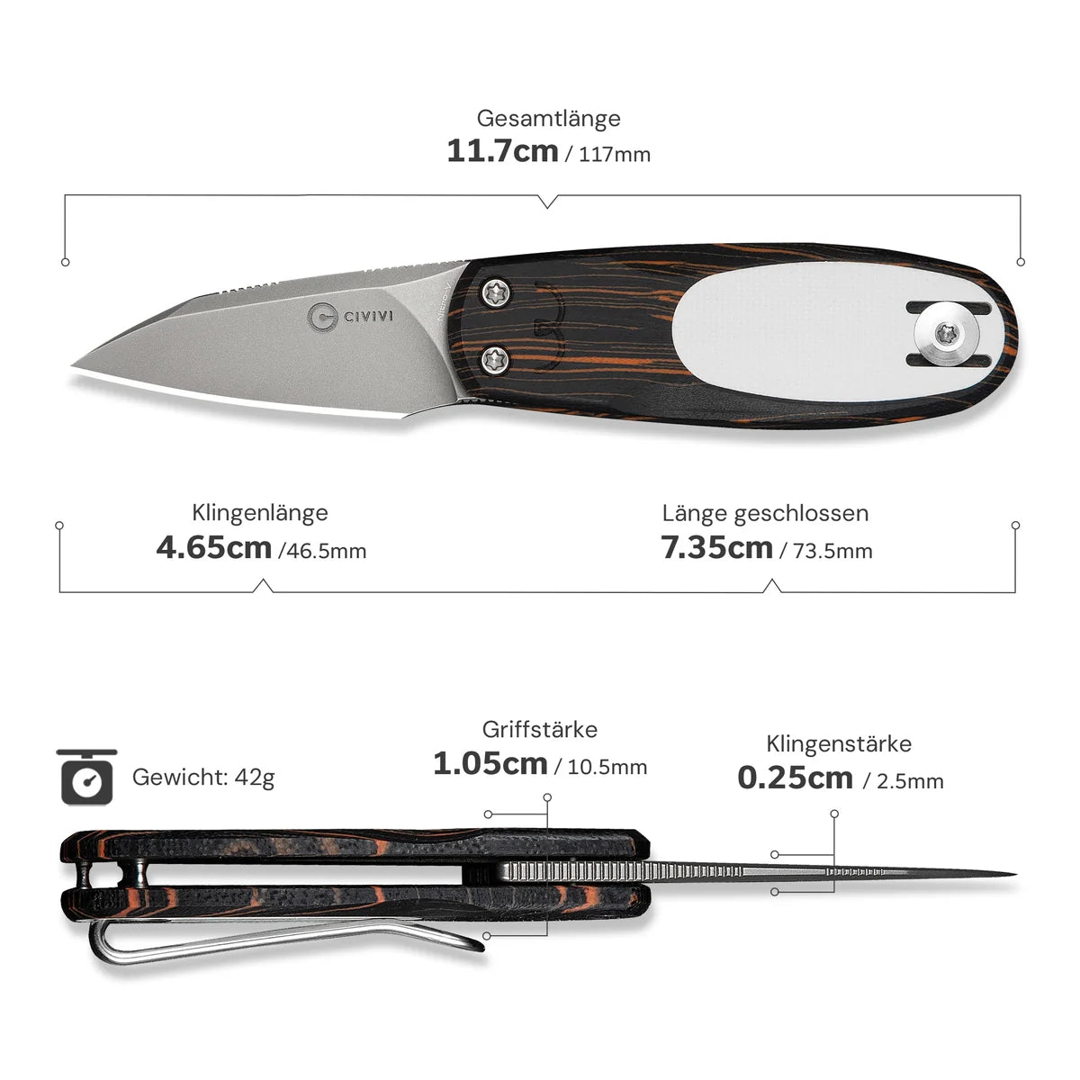 Civivi Purr, Orange, Black & White G10 / Stonewashed