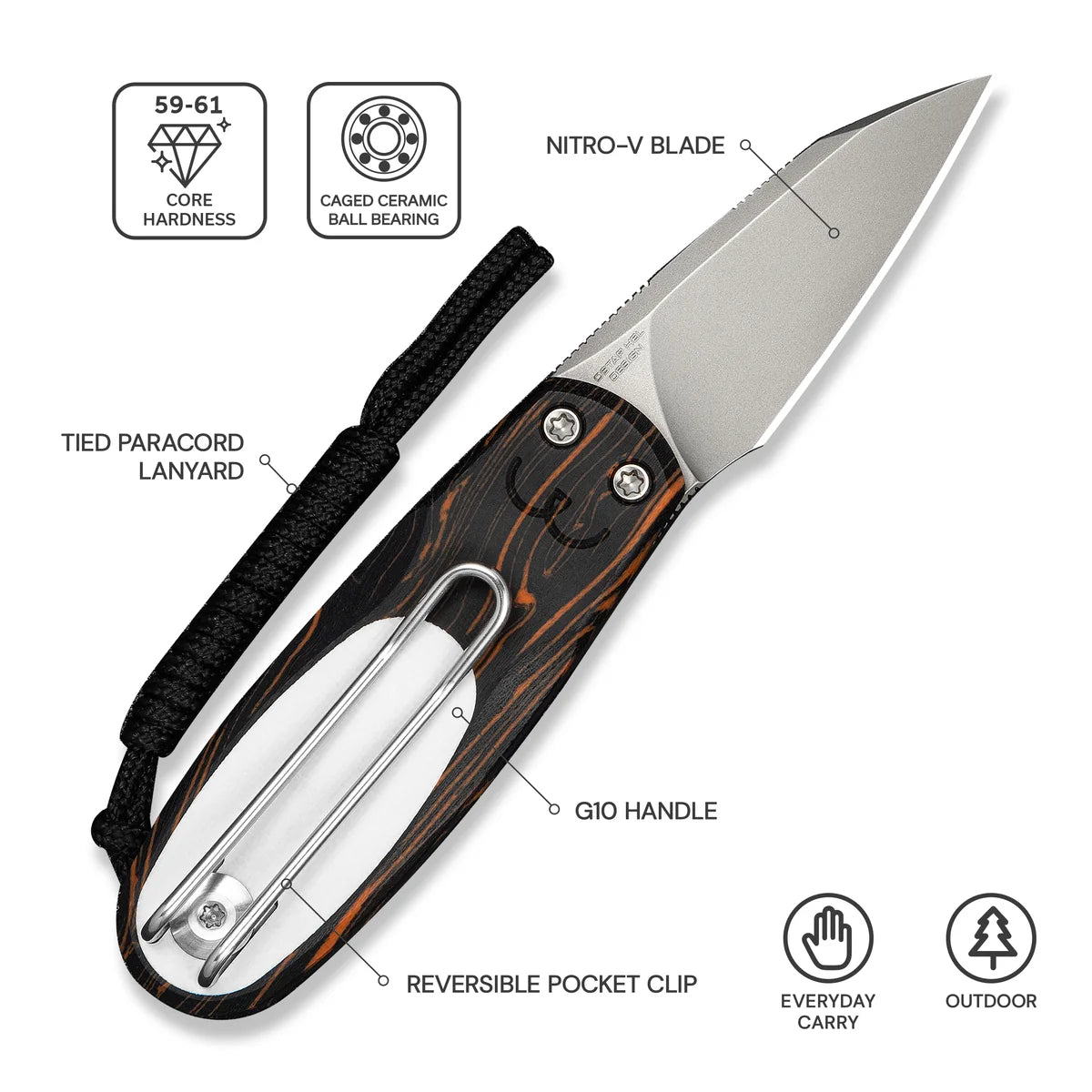 Civivi Purr, Orange, Black & White G10 / Stonewashed