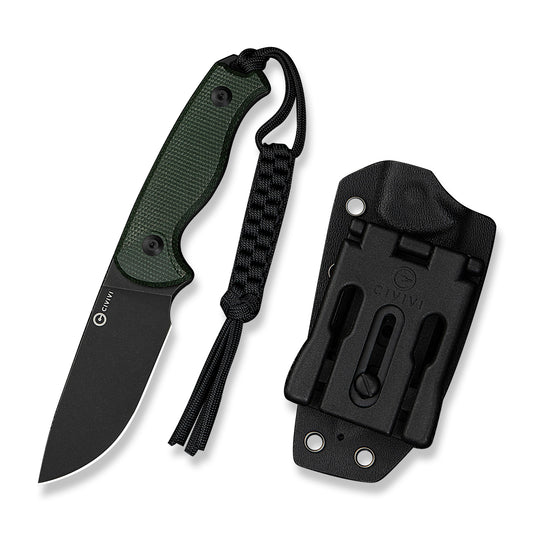 Civivi Timberbark Fixed Blade, Green Micarta / Black Stonewashed