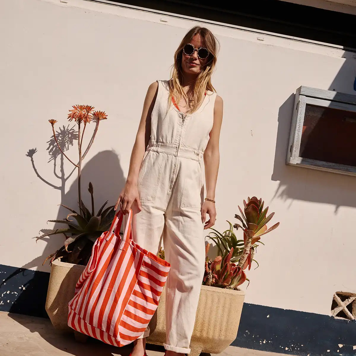 Rose in April Elisa Tote bag Stripes, Candy pink / Red