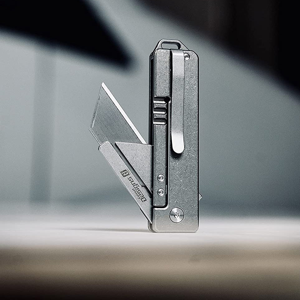 Exceed Designs TiRant RAZOR V3 Utility Knife, Stonewashed 6AL-4V Titanium