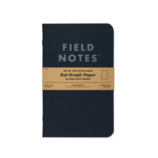 Field Notes Pitch Black Note Book 2-Pack, Dot Graph